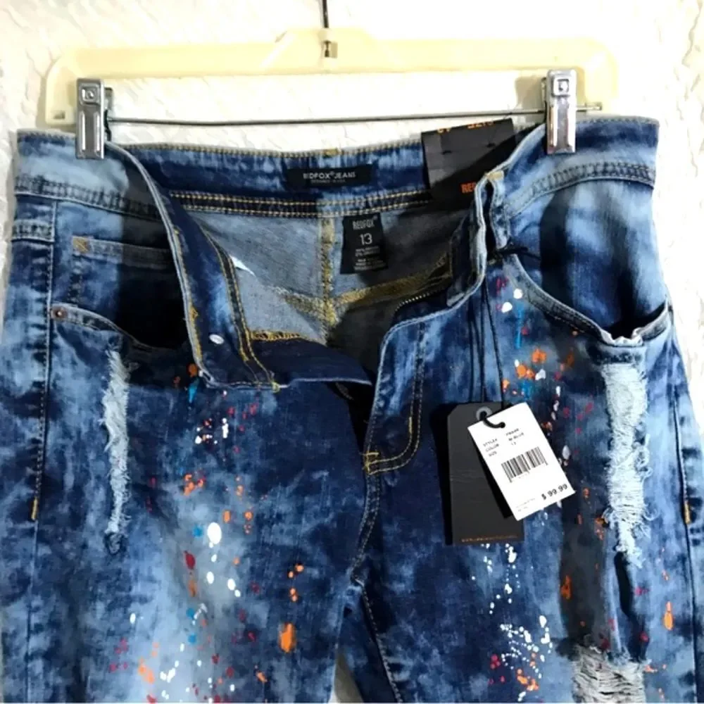 REDFOX JEANS NWT Paint Splatter Skinny Style Size 13